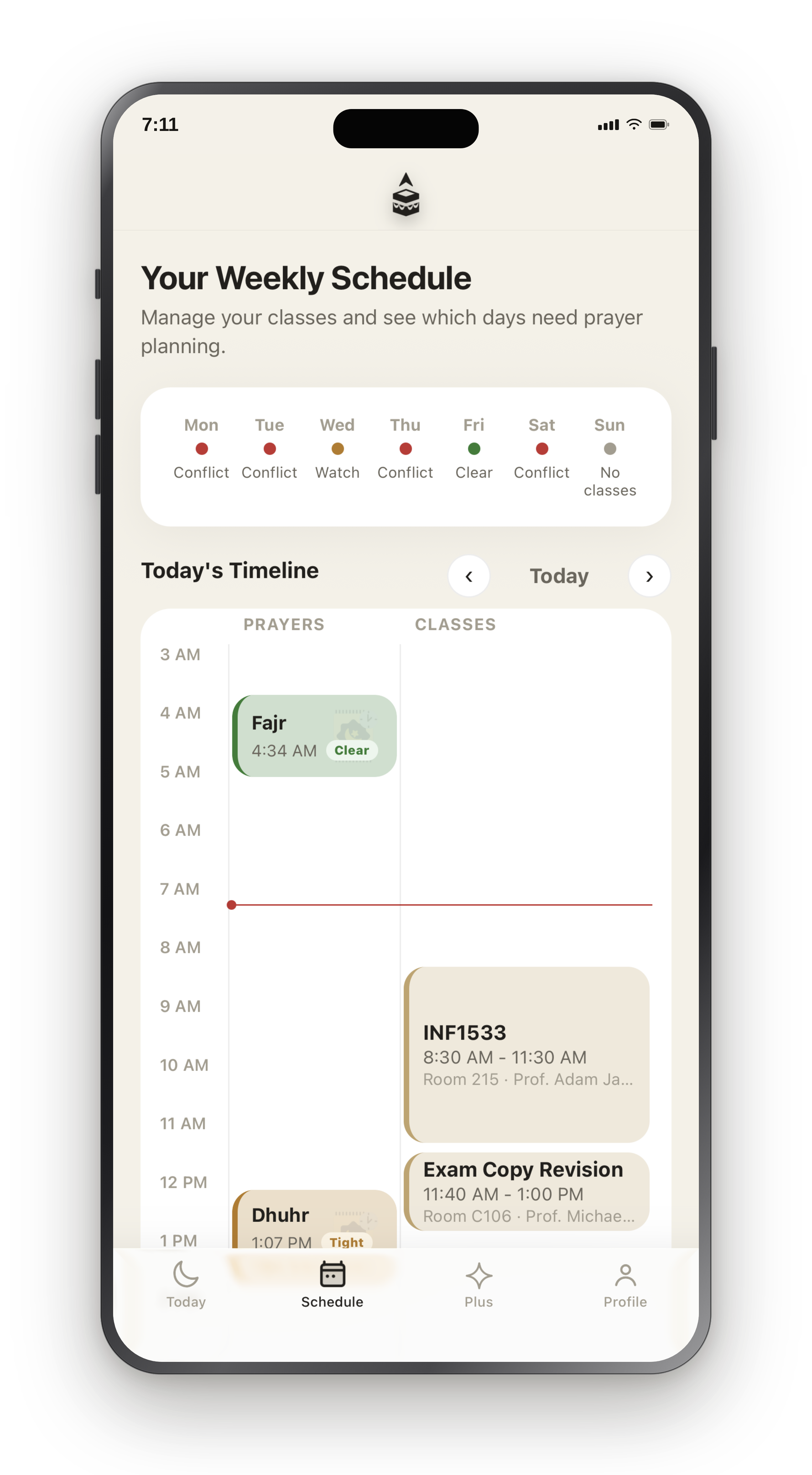 DeenSync weekly schedule overview