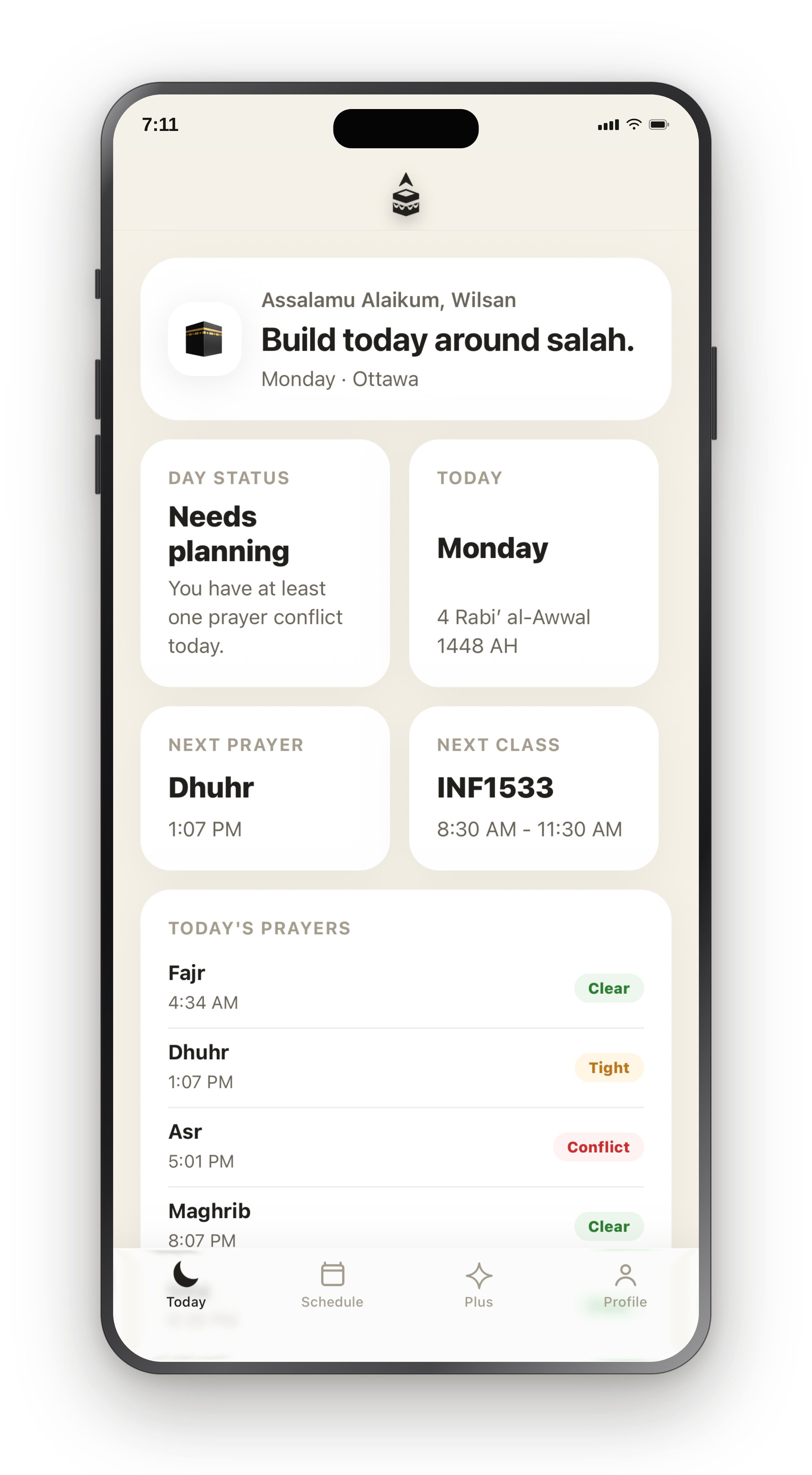 DeenSync Today dashboard